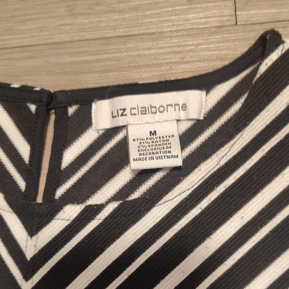 Liz Claiborne Black and White Striped Peplum Top - Picture 2 of 3